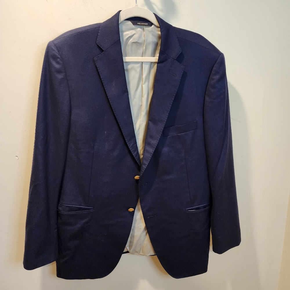 PAUL STUART Elegant Men's Solid Navy  Blue Wool Blazer 42R